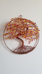 Arbre en relief 30cm, fil cuivré, feuilles Automne