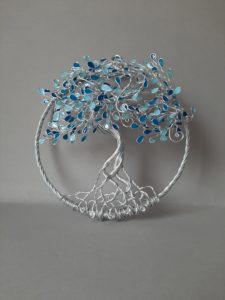 Arbre de Vie mural en relief - 20 cm - Camaïeu de Bleu - Argenté