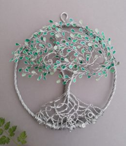 Arbre de Vie mural en relief - 20 cm - Camaïeu de Turquoise - Argenté