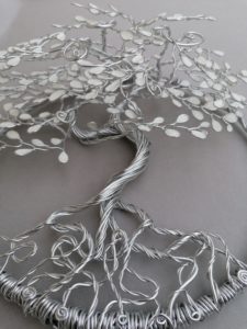 Arbre de Vie mural en relief - 20 cm - Blanc - Argenté