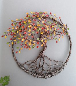 Arbre de Vie mural en relief - 20 cm - Automne et Vert - Marron clair