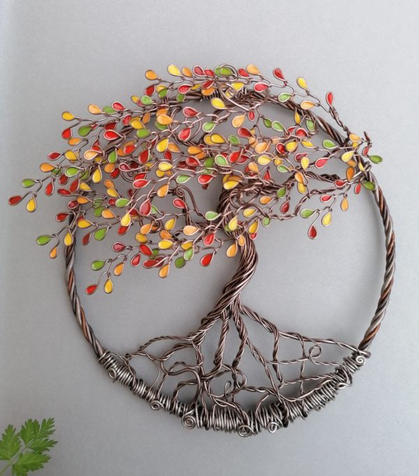 Arbre de Vie mural en relief - 20 cm - Automne et Vert - Marron clair
