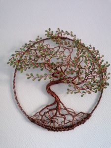 Arbre de vie Relief 30cm – Feuilles vertes – Cuivré