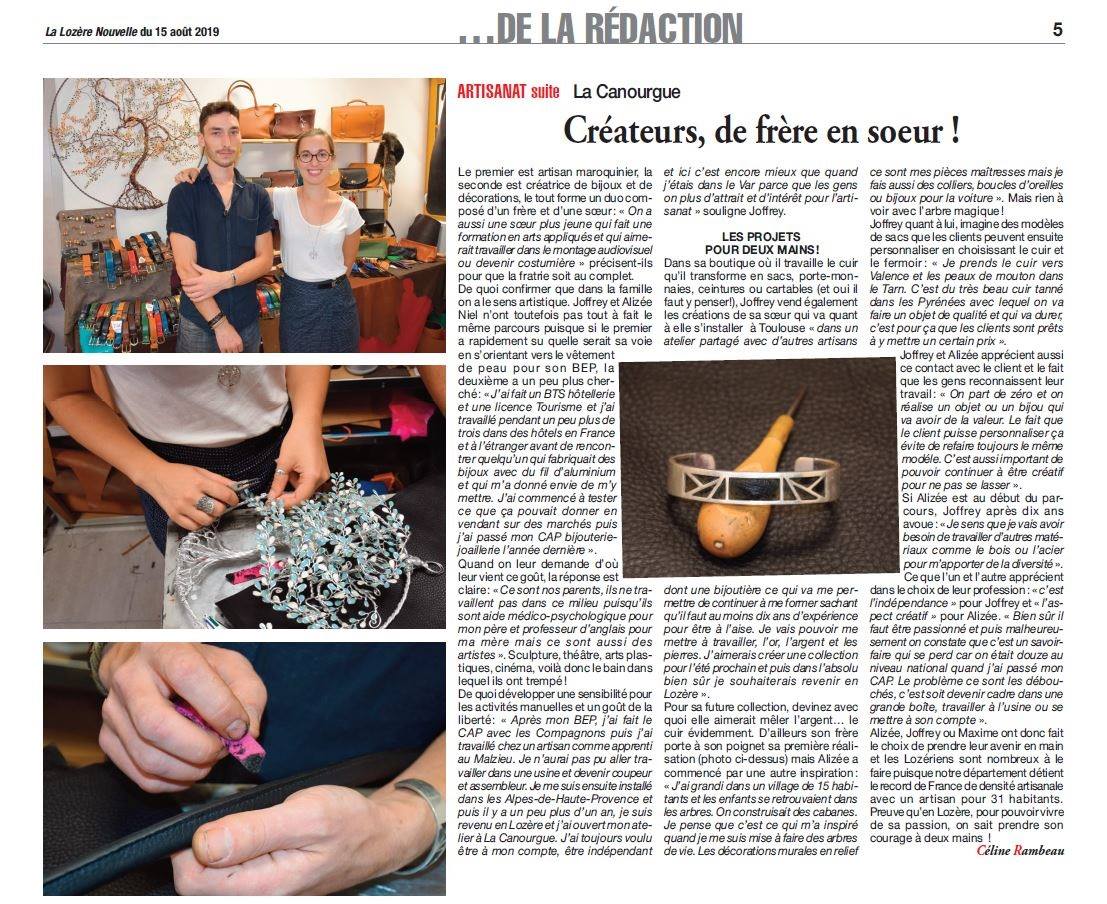 Article Lozère Nouvelle artisanat la canourgue