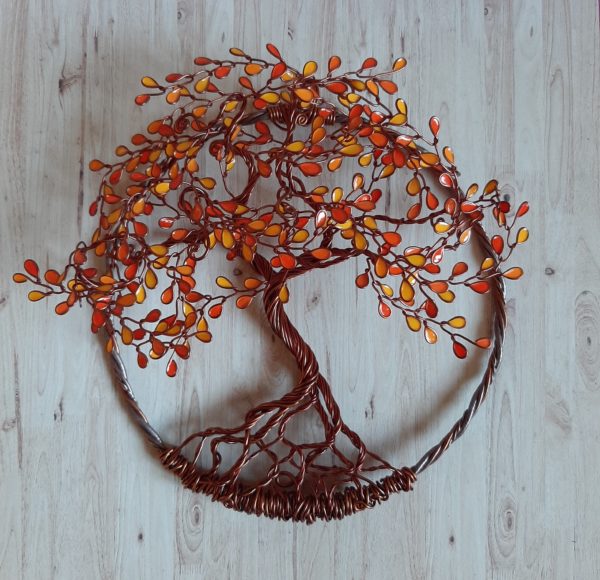 Arbre de vie en relief aux couleurs de l'automne, 20cm, métal cuivré