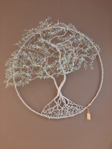 Arbre de vie en relief 60cm Argenté - Jaune, vert turquoise