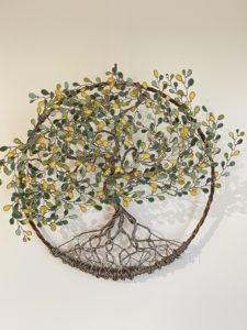 Arbre de vie en relief 30cm Marron clair - Jaune vert turquoise