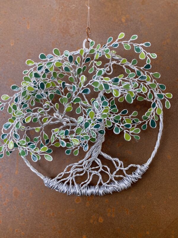 Arbre de vie en relief argenté et vert cadeau symbolique