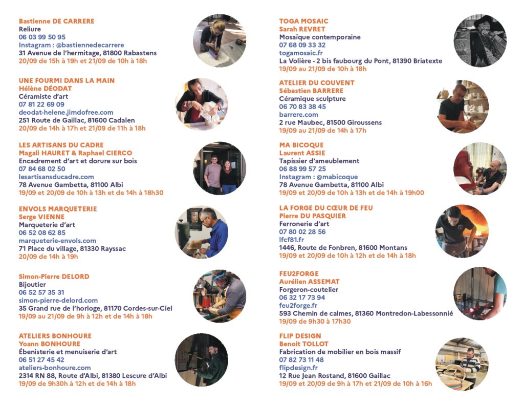 Programme journées du patrimoine tarn artisanat visite d'atelier Alizée NIEL